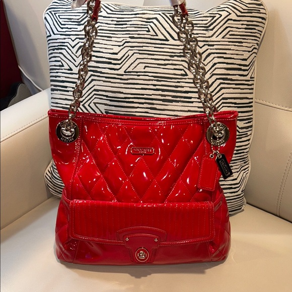 Coach Poppy Liquid Glass Cherry Patent Shoulder Bag - Picture 1 of 17